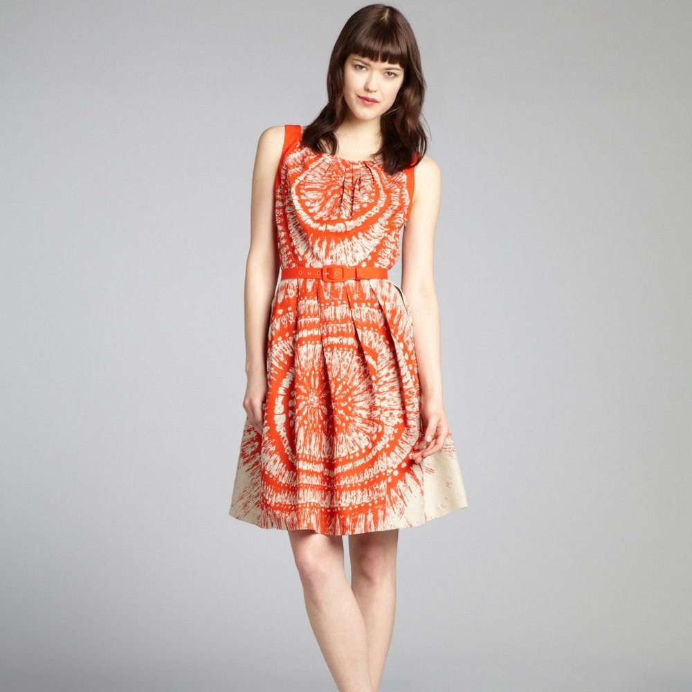 Eva Franco Size 6 Sylvie Belted Red Tie Dye Dress